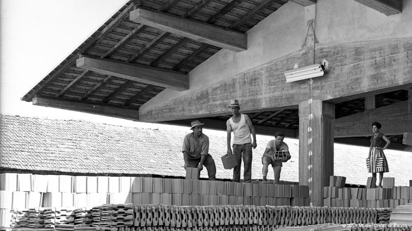 Lungavilla (PV), fornace Anacleto Bettaglio, 1960: deposito esterno dei materiali. (CHL M_4_24_04)