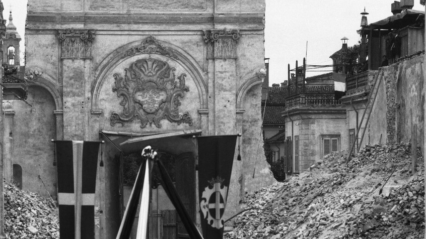 Casa dello Studente, piazza d'Italia, cerimonia per la posa della prima pietra, 23 maggio 1925 (CHL M_77_12_001)